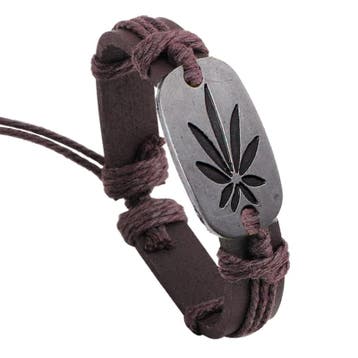 Fako Bijoux - Armband - Leder - Weed - Bruin, Verzenden, Nieuw