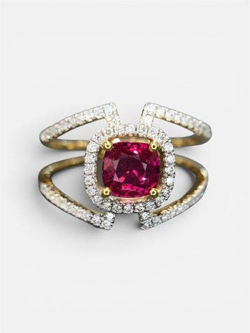 Ring - 18 karaat Geel goud, Witgoud - 1.31ct. tw. Robijn -, Nieuw
