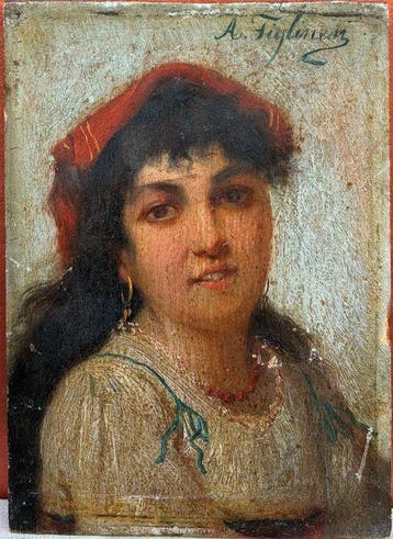 Angelo Figlinesi (XIX) - Portrait de jeune italienne (vendu