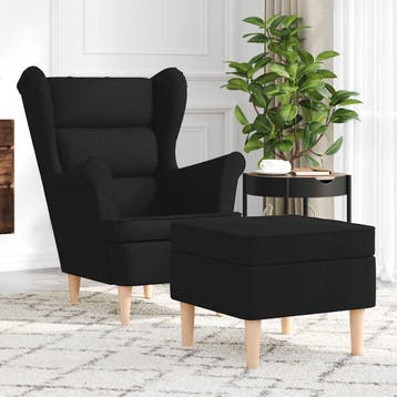 vidaXL Fauteuil met voetenbankje stof zwart, Huis en Inrichting, Fauteuils, Verzenden, Nieuw