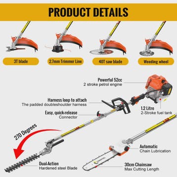 CONENTOOL 52CC 6-in-1 Benzine Tuinmachine: Grastrimmer, Hegg, Tuin en Terras, Verzenden, Nieuw