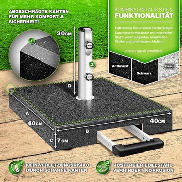 tillvex® Graniet Parasolstandaard met roestvrijstalen buis,, Tuin en Terras, Verzenden, Zo goed als nieuw