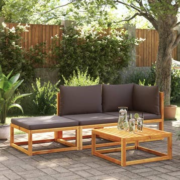 vidaXL 3-delige tuinbankset met kussens acaciahout & touw, Verzenden, Nieuw, Hardhout