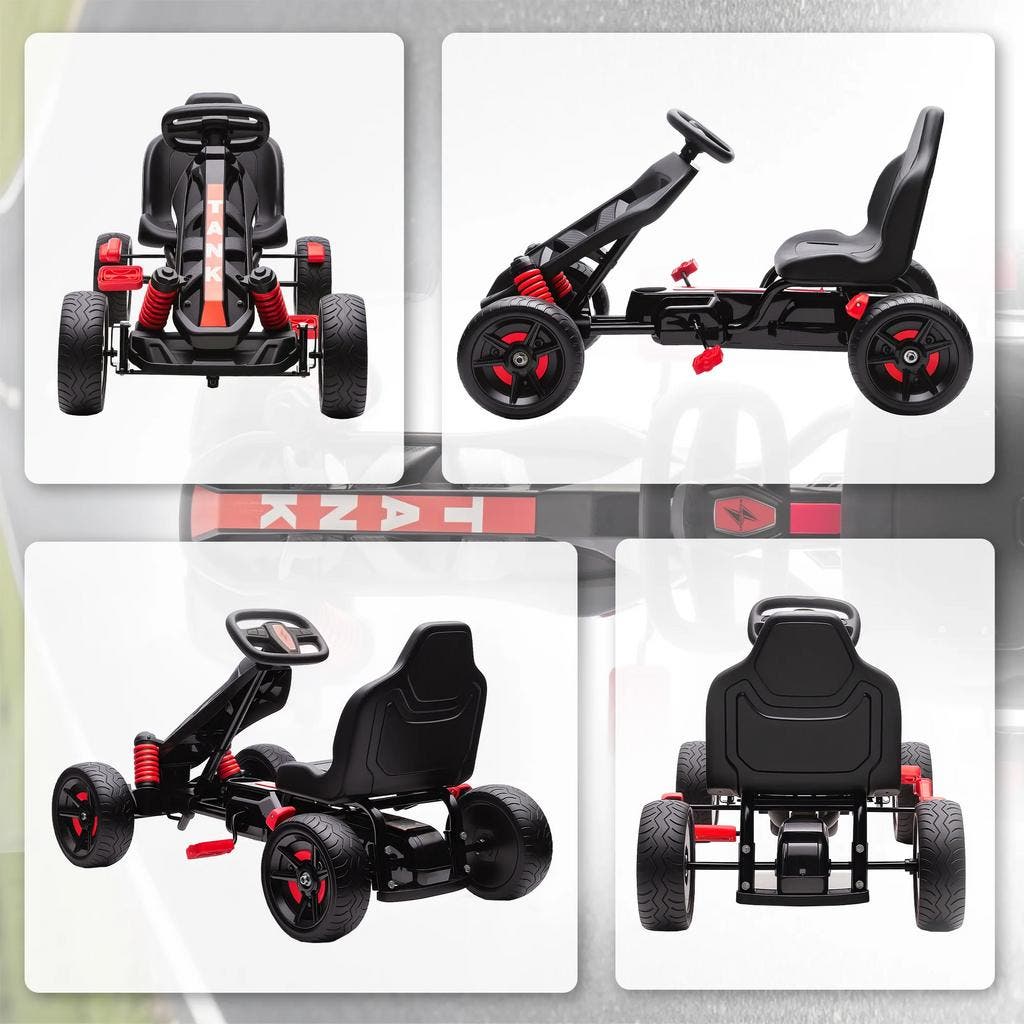COSTWAY Gokart met handrem en verstelbare zitting, trapauto met voor- en achteruit, voor kinderen vanaf 3 jaar, pedaalvoertuig, kindervoertuig, 98 x 59 x 61 cm (rood