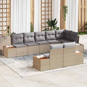vidaXL Tuinbankenset 8 st Beige Poly riet, Tuin en Terras, Verzenden, Nieuw, 8 zitplaatsen