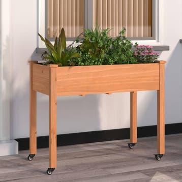 vidaXL Plantenbak op wieltjes 118x59x80 cm massief vurenhout, 100 cm of meer, Verzenden, Nieuw, 60 cm of meer