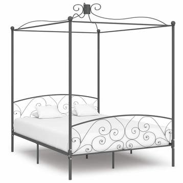 vidaXL Hemelbedframe metaal grijs 160x200 cm, Huis en Inrichting, Verzenden, 200 cm, Metaal, Grijs