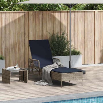 vidaXL Ligstoel poly rattan Grijs en Marineblauw, Verzenden, Nieuw