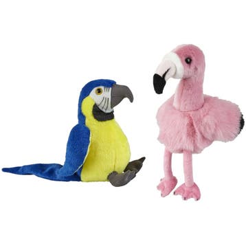 Papegaai en flamingo knuffel set - pluche - 18 cm - vogels, Kinderen en Baby's, Verzenden, Nieuw