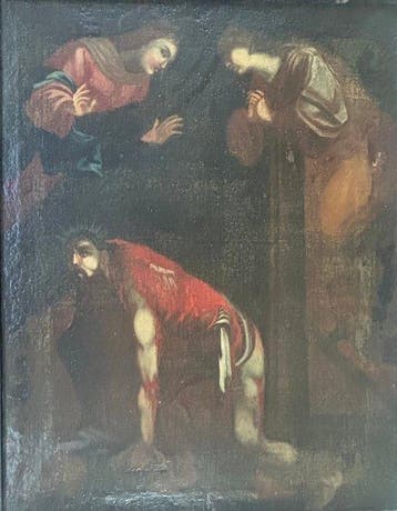 Scuola italiana (XVII) - Cristo tras la flagelación con la, Antiek en Kunst