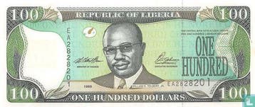 Liberia 100 Dollars - 1999, Postzegels en Munten, Verzenden, Overige landen, Los biljet