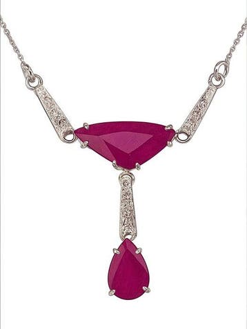 Halsketting - 18 karaat Platina, Witgoud Robijn - Diamant, Nieuw