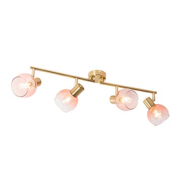 Art Deco spot goud met roze glas 4-lichts - Vidro, Huis en Inrichting, Lampen | Spots, Verzenden, Nieuw