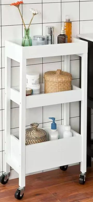 Smalle Witte Trolley 21 cm met 3 Niveaus op Wielen – MDF Hou, Huis en Inrichting, Verzenden, Nieuw