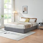 Tweepersoonsbed Nola met bedbodem linnen 200x180 cm grijs [e, Verzenden, Nieuw