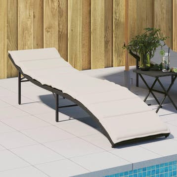 vidaXL Ligbed met kussen 55x199x50 cm poly rattan zwart, Verzenden, Nieuw