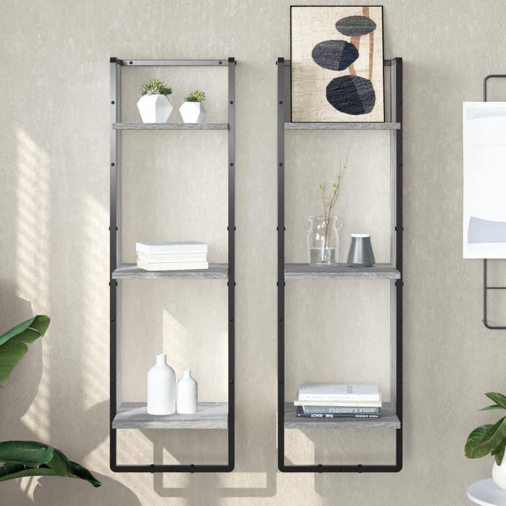 vidaXL Wandrek 3-laags 30x25x100 cm bewerkt hout grijs, Huis en Inrichting, Woonaccessoires | Wandplanken en Boekenplanken, Nieuw