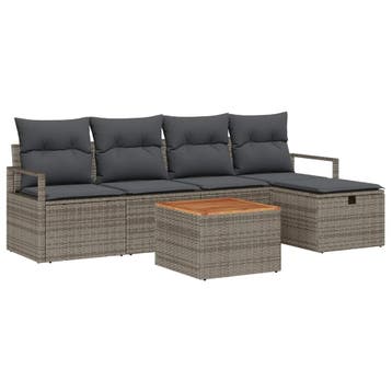 vidaXL Tuinbankenset 6 st Grijs Poly riet, Tuin en Terras, Verzenden, Nieuw, 6 zitplaatsen
