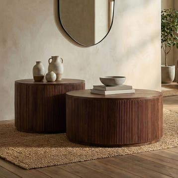 *WOONWINKEL* Ronde Salontafel Set Ribbel Hout, Verzenden, Nieuw