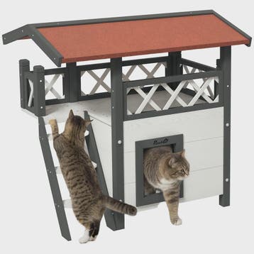 PawHut Luxe Kattenhuis Villa met Terras, Trap en Dak - 77x50, Dieren en Toebehoren, Verzenden, Nieuw