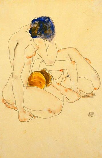 Egon Schiele - “Two friends, 1912”. Gesigneerd en gedateerd