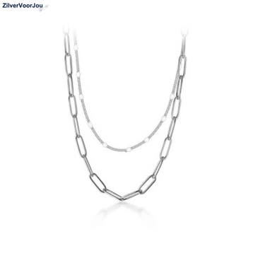 Zilveren multi layer schakel ketting, Verzenden, Nieuw, Zilver