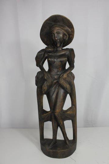 Große Bali Holzfigur Frau 42 cm handgeschnitzt Indonesien