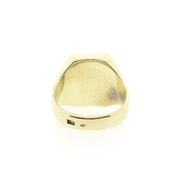 Gouden pinkring met blauwe lagensteen; Heren, Gebruikt, Heer, Ophalen of Verzenden, 17 tot 18