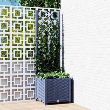 vidaXL Plantenbak met trellis blauwgrijs 40x40x136 cm PP, Kunststof, Verzenden, Minder dan 60 cm, Nieuw
