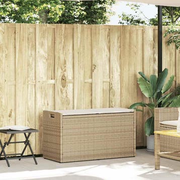 vidaXL Opbergbank met kussen voor buiten 100 cm poly rattan, Verzenden, Nieuw