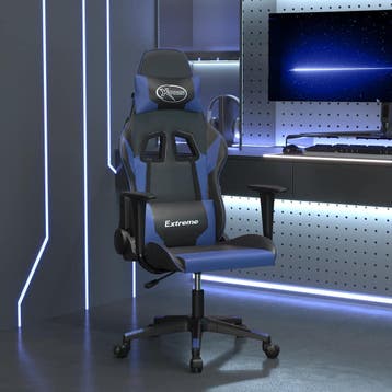 vidaXL Massage gamestoel kunstleer zwart en blauw, Verzenden, Nieuw, Blauw