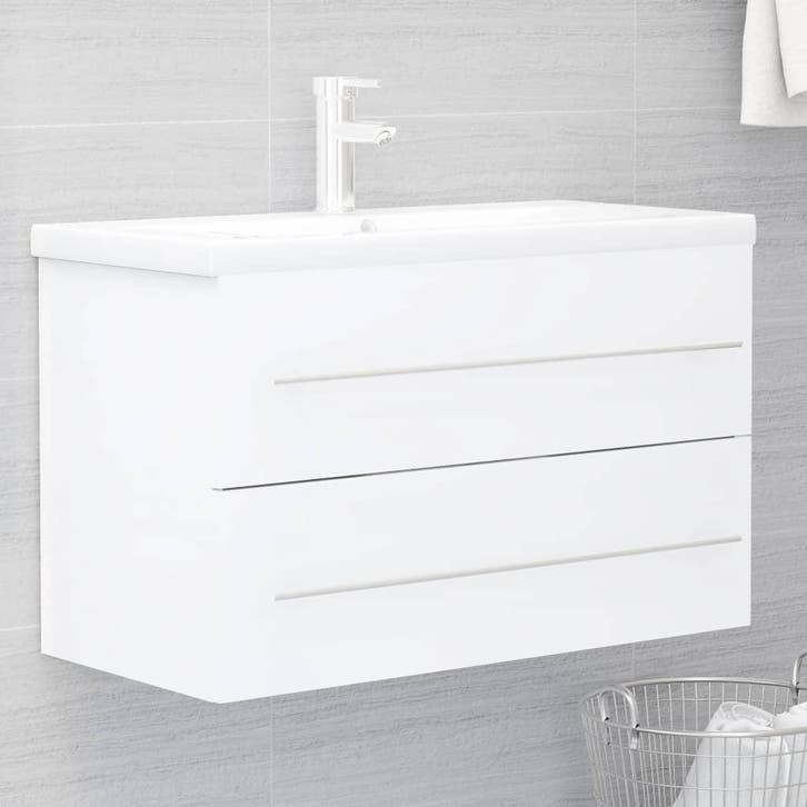 vidaXL Wastafelkast 80x38,5x48 cm bewerkt hout wit, Huis en Inrichting, Badkamer | Badkamermeubels, Wastafelkast, Nieuw, Minder dan 100 cm