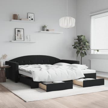 vidaXL Slaapbank met onderschuifbed en lades 100x200 cm, 100 cm, Eenpersoons, Verzenden, Zwart
