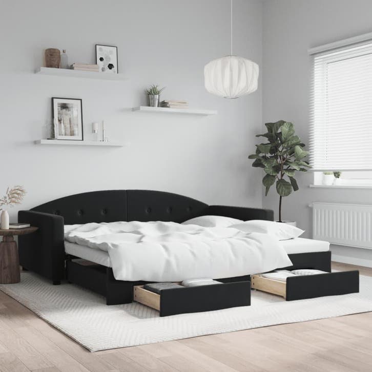 vidaXL Slaapbank met onderschuifbed en lades 100x200 cm, Huis en Inrichting, Slaapkamer | Bedden, 100 cm, 200 cm, Zwart, Eenpersoons