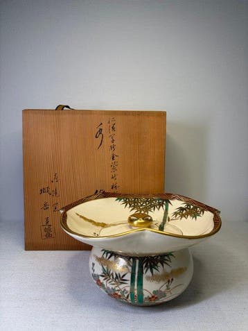 Japanse Kyoyaki Mizusashi – Ninsei-stijl bamboe- en
