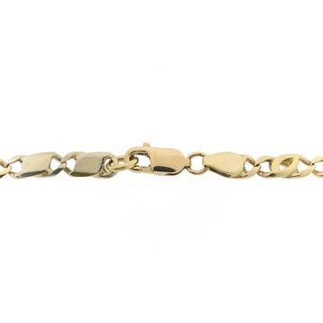 Bicolor gouden gourmet/figaro schakelarmband, Ophalen of Verzenden, Gebruikt, Goud, Goud