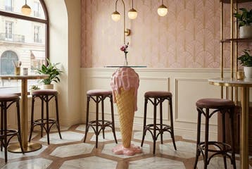 Bartafel ICE CREAM 105 cm met gehard vezelglas, roze beige -, Huis en Inrichting, Ophalen of Verzenden, Nieuw