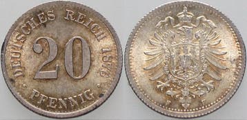 20 Pfennig 1876 F Kleinmunten-kaiserreich Kleiner Adler, Verzenden