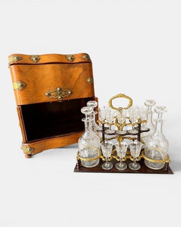 Drankkast - Glas, Messing, Brons, Notenhout, mahonie., Hout,