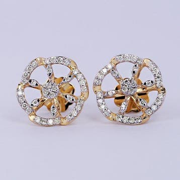 Oorstekers - 14 karaat Geel goud - 0.59ct. tw. Diamant, Sieraden, Tassen en Uiterlijk, Antieke sieraden