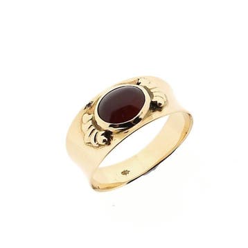 Vintage gouden zegelring met granaat, Sieraden, Tassen en Uiterlijk, Ringen, Gebruikt, Overige kleuren, Ophalen of Verzenden, 17 tot 18