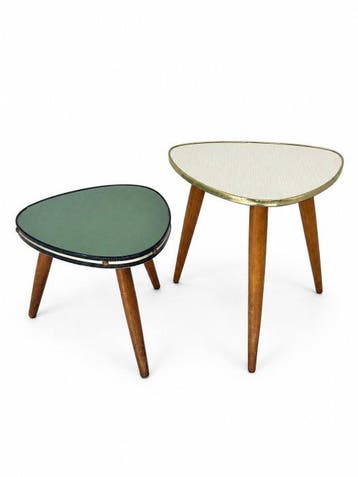 Set bijzettafels - Hout, Metaal, Formica - Paar vintage