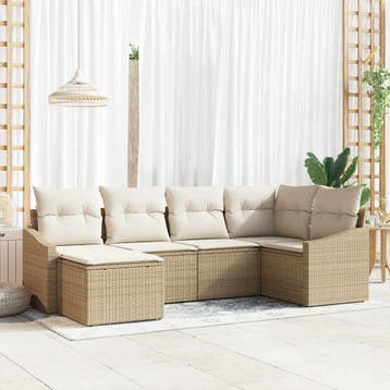 vidaXL Tuin Eetset 6 st Beige en Crème, Verzenden, Nieuw, Rotan, 6 zitplaatsen