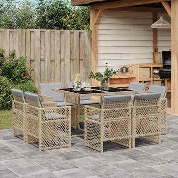 vidaXL 9-delige Tuinset met kussens poly rattan gemengd, Verzenden, Nieuw, 8 zitplaatsen, Tuinset