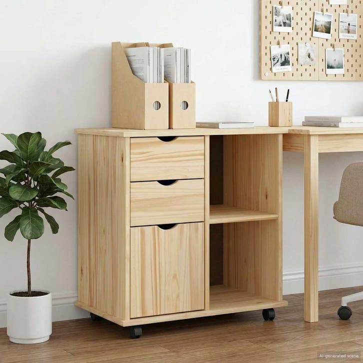 vidaXL Rolling Kast Bruin 63,5 x 39 x 65,5 cm Massief, Huis en Inrichting, Kasten | Overige, Nieuw, Verzenden