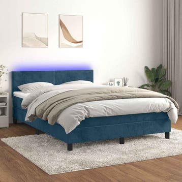 vidaXL Boxspring met matras en LED fluweel donkerblauw, Huis en Inrichting, Slaapkamer | Bedden, Stof, Verzenden, Blauw, Nieuw