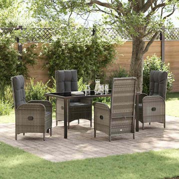 vidaXL Tuin eettafelset met kussen 5 pcs Grijs poly rattan, Tuin en Terras, Tuinsets en Loungesets, Verzenden, Nieuw, Rotan, 5 zitplaatsen