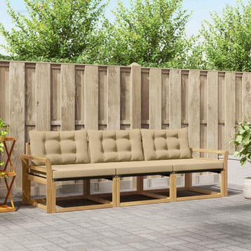 vidaXL Buiten bankenset 3 st Wit en Beige, Verzenden, Nieuw