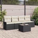 vidaXL Tuin Sofa Set met kussen 5 pcs Zwart en Crème poly, Tuin en Terras, Verzenden, Nieuw, Rotan, 5 zitplaatsen
