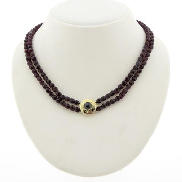 Antiek glaskralen collier met gouden slot (Ketting), Ophalen of Verzenden, Gebruikt, Goud, Goud